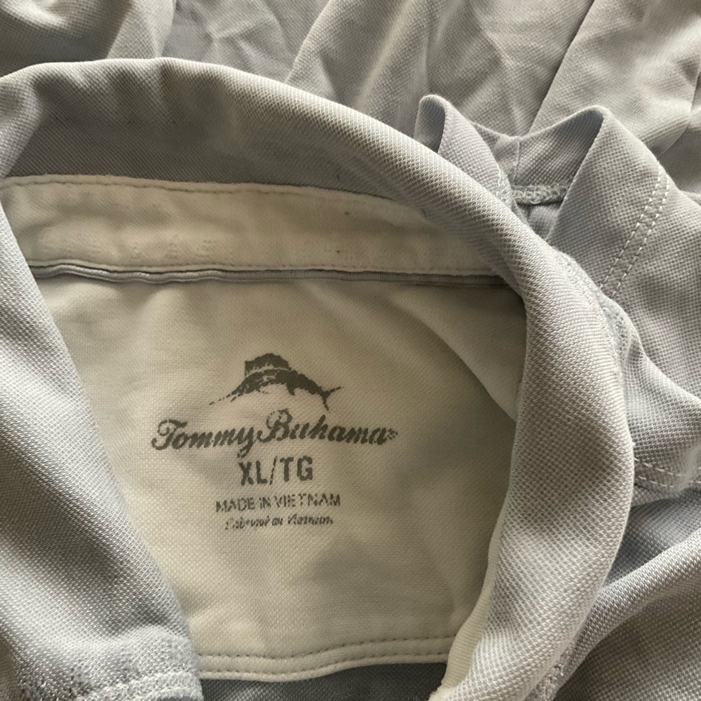 Men’s used grey sand stone Tommy Bahama polo shirt size XL - Picture 3 of 4